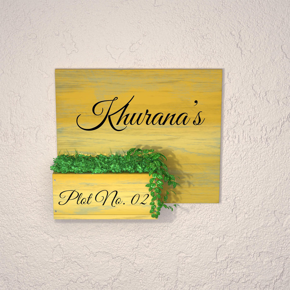 Half Planter Name Plate Yellow Distressed Wood - Mounted on Wall with Personalized Text