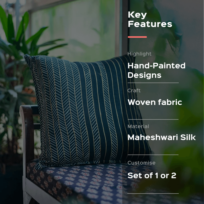 Maheshwari Silk Cushion Cover (12 X 12 inches) - Madhubani Green