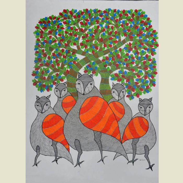 Uluk - 2.5x3 ft Gond Painting 74