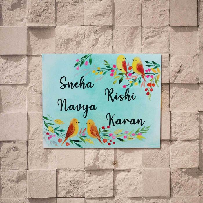 Rectangle Hand Painted Name Plate 10 - Mounted on Textured Wall