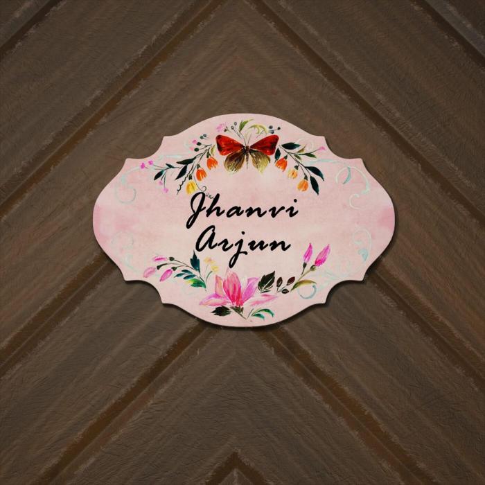 Victorian Oval Hand Painted Name Plate 1 - Name Personalization Example Mounted on Wall