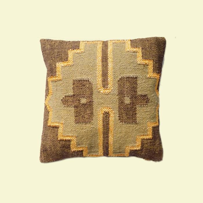 Wool & Jute Fabric Cushion Cover with Golden Zari - 40 x 40 cm