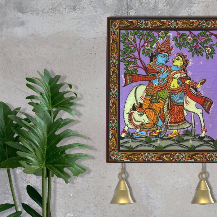 Pattachitra Board Radhe Krishna - Front View Hanging on Wall