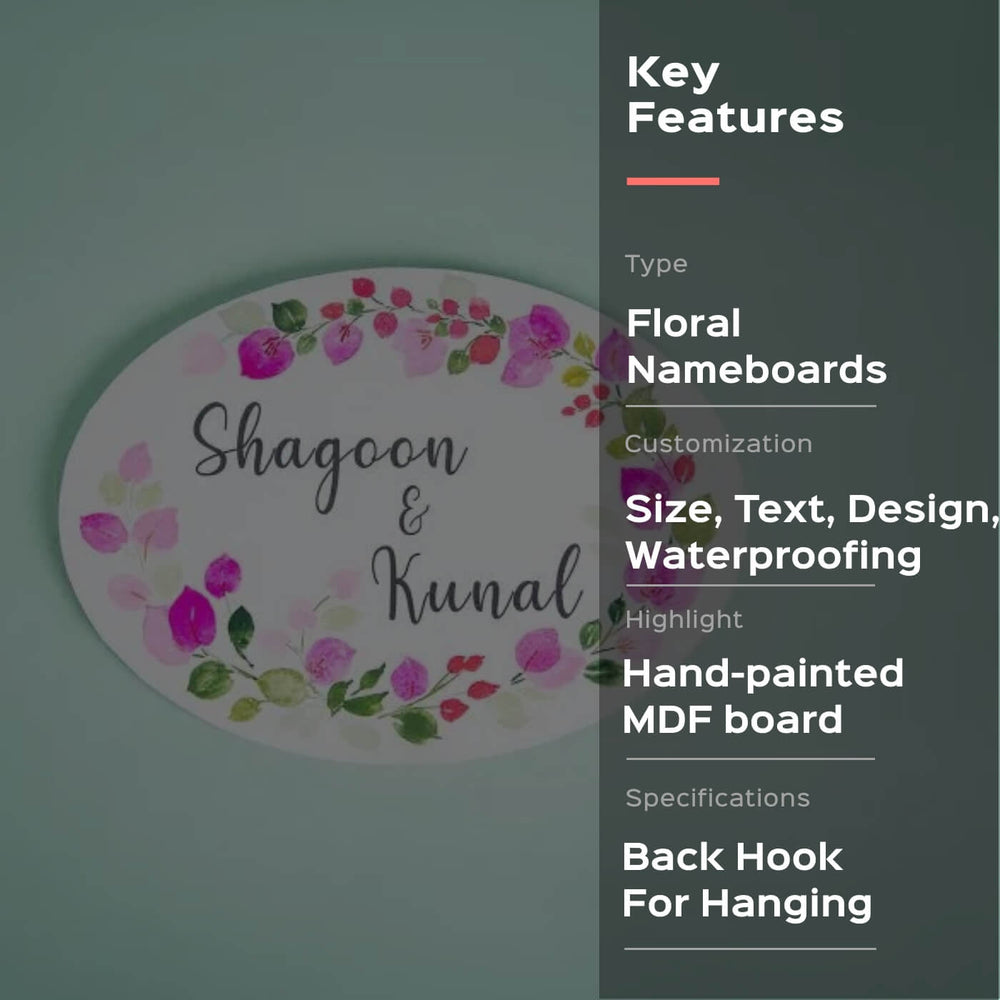 Oval Hand Painted Name Plate 10 - Front View with Floral Design
