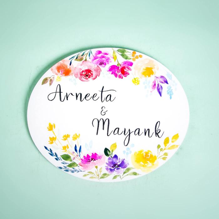 Oval Hand Painted Name Plate 5 - Top-down View with Name Personalization