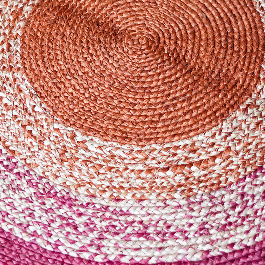 Naturally Dyed Round Jute Carpet - Multicolour & Red