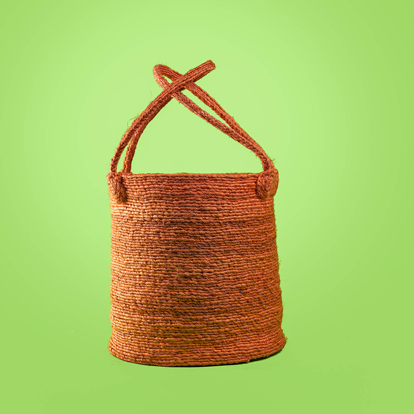Buy Handcrafted Jute Bin with Double Handle Orange Online On Zwende