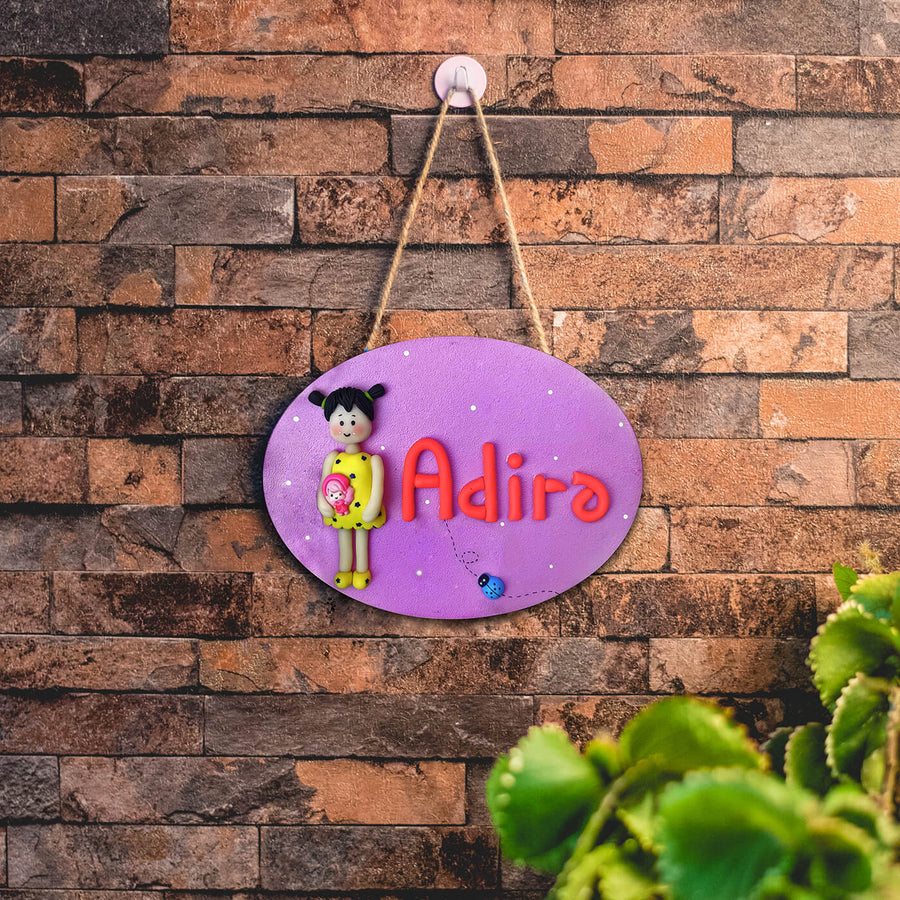 Little Girl Clay Name Plate - Hanging on wall hook