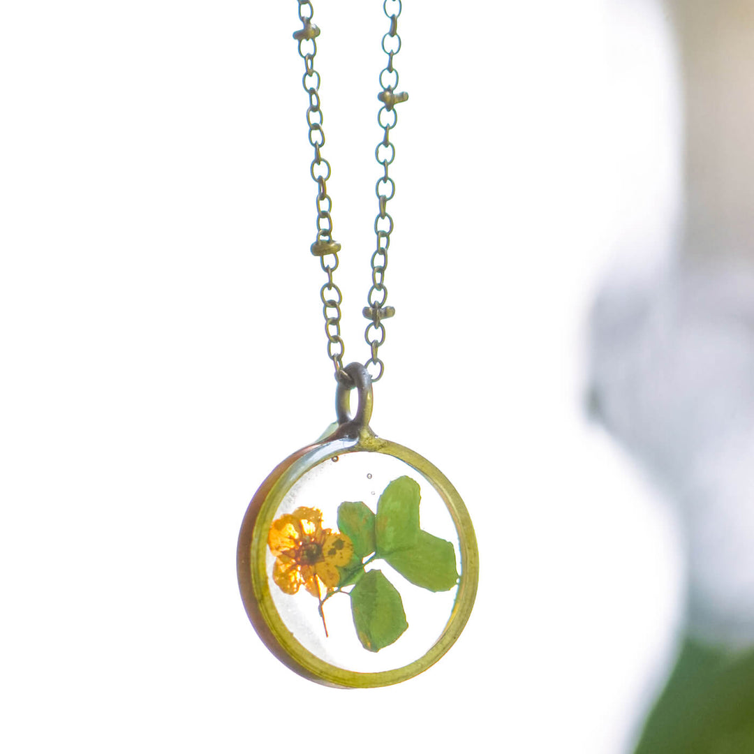 Ume Flower Necklace with Brass Frame