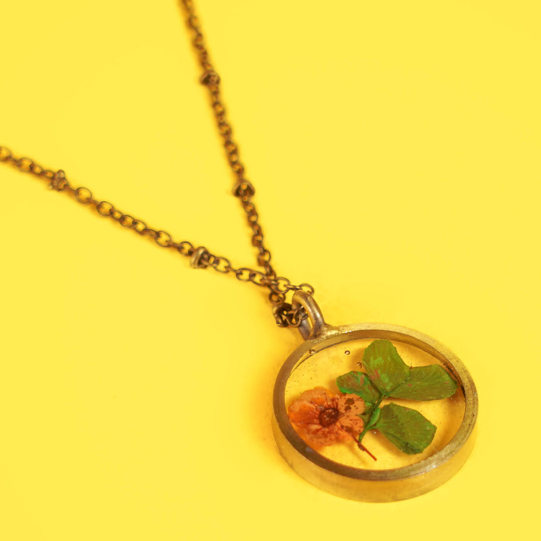 Ume Flower Necklace with Brass Frame