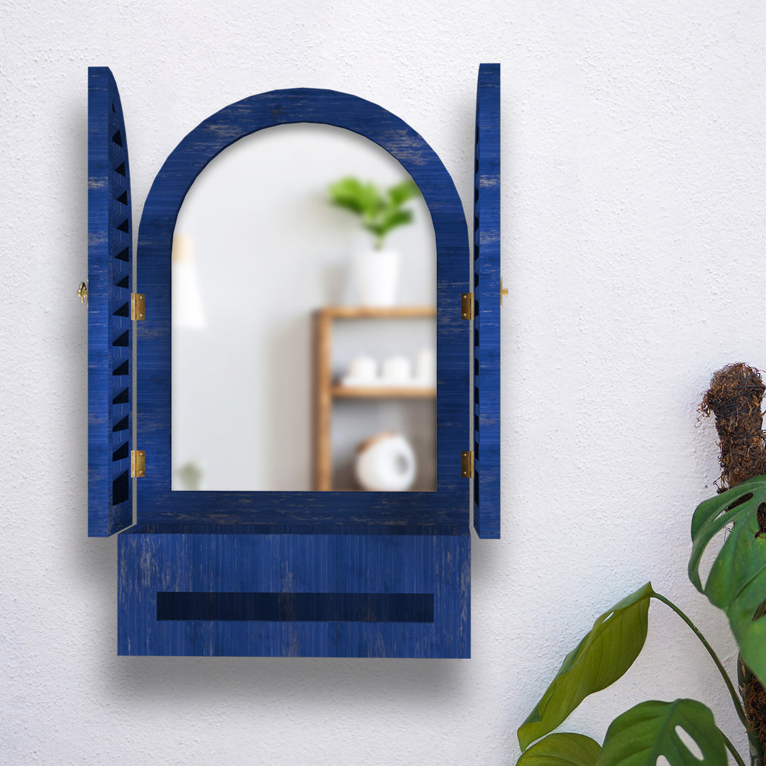 Arched Mini Window Mirror with Basket - Distress Finish