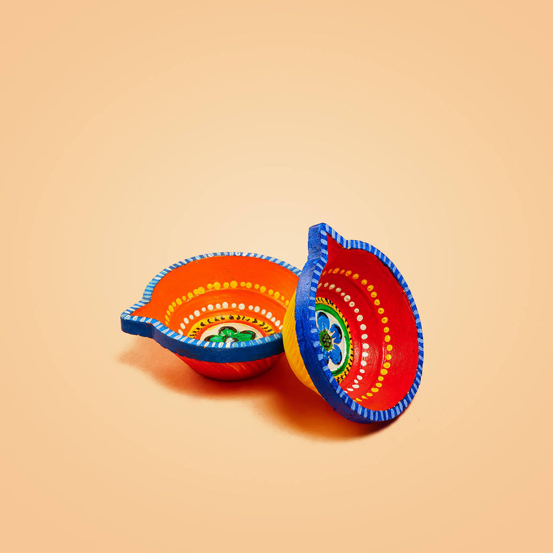 Colourful Round Diyas - Large - Set of 2
