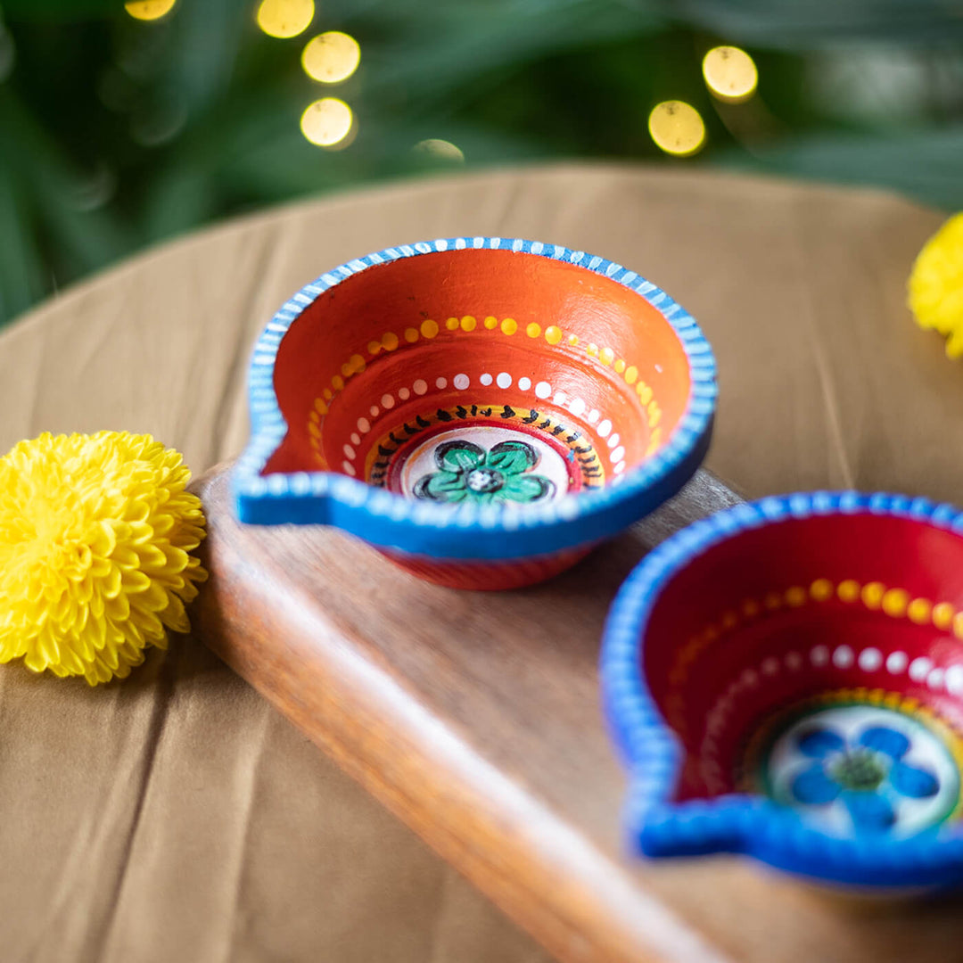 Colourful Round Diyas - Large - Set of 2