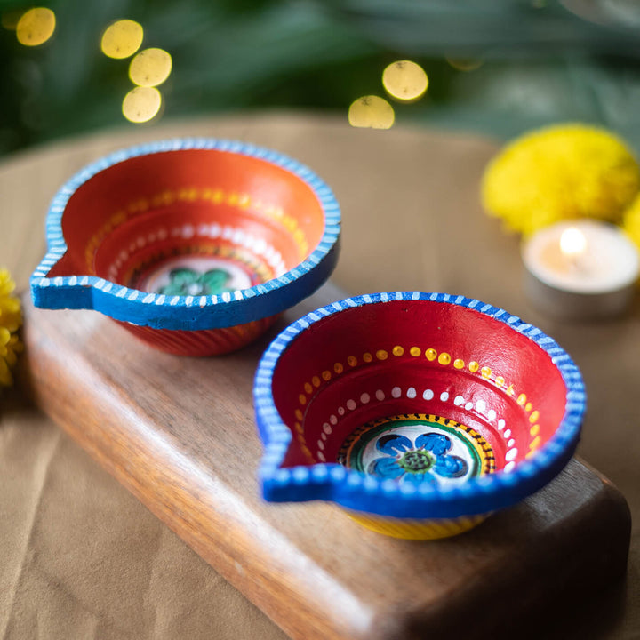 Colourful Round Diyas - Large - Set of 2
