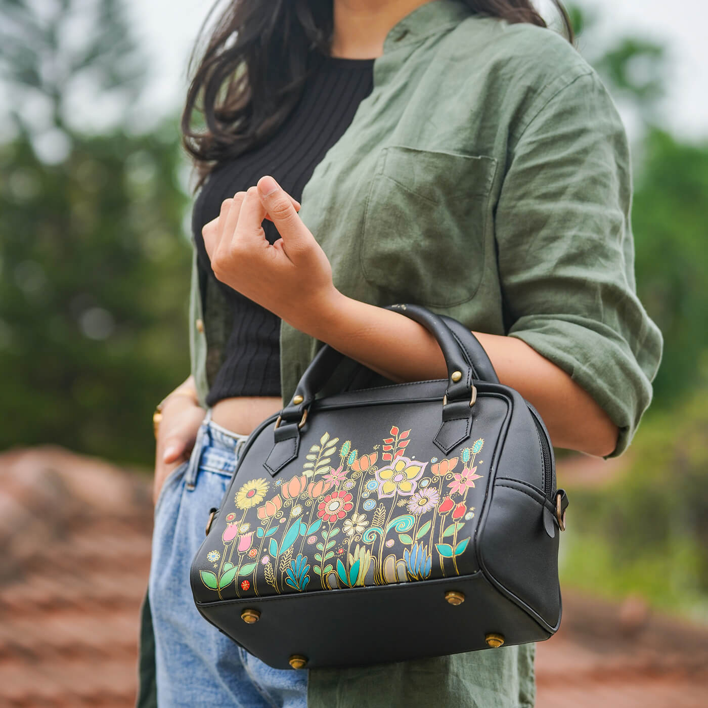 Buy Faux Leather Small Handbag Florals Online On Zwende