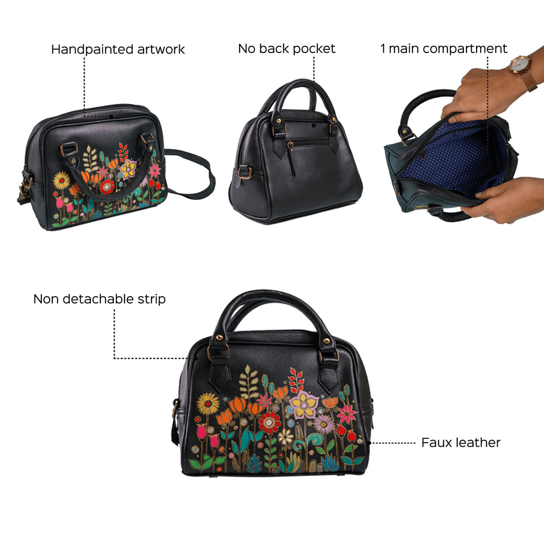 Faux Leather Small Handbag - Florals