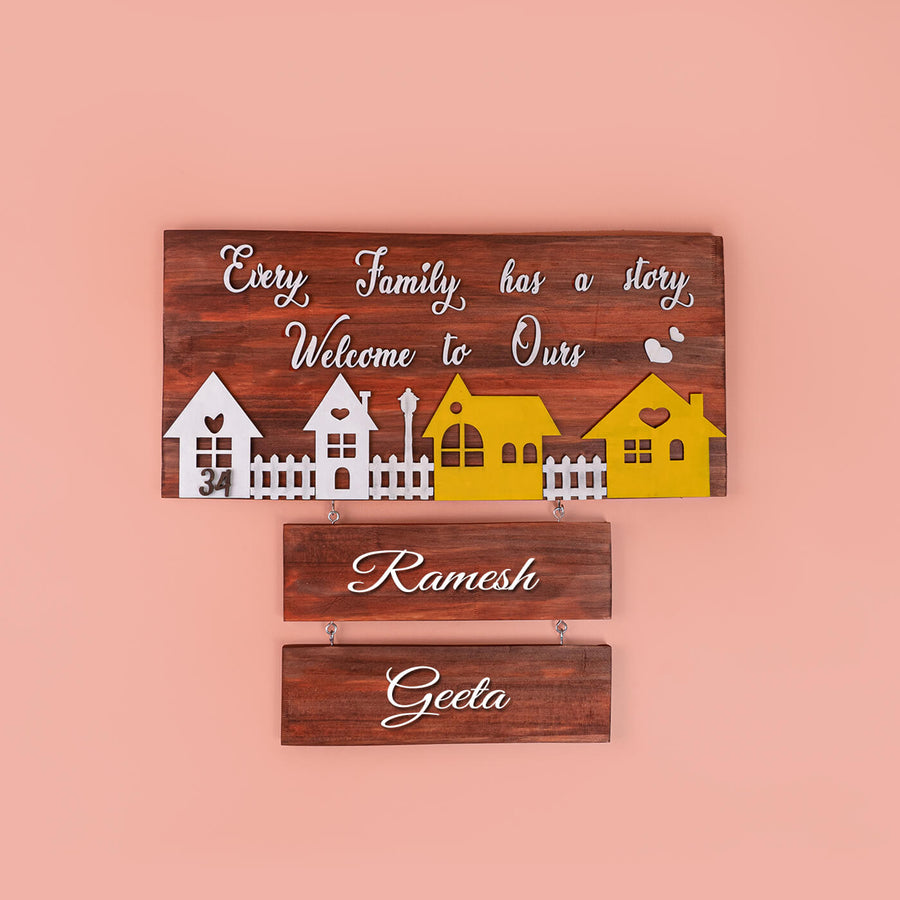 Personalised Wooden Couple Name Plate - Front View with Personalized Name Plates