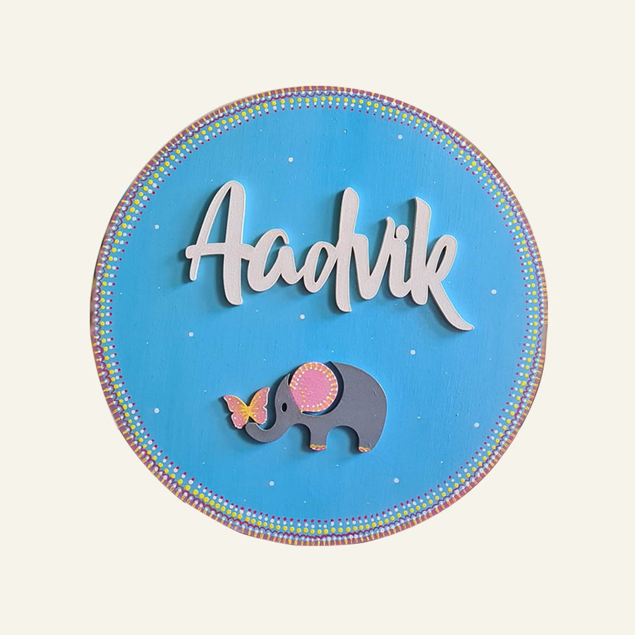 Elephant Kids Name Plate - Front View on Neutral Background