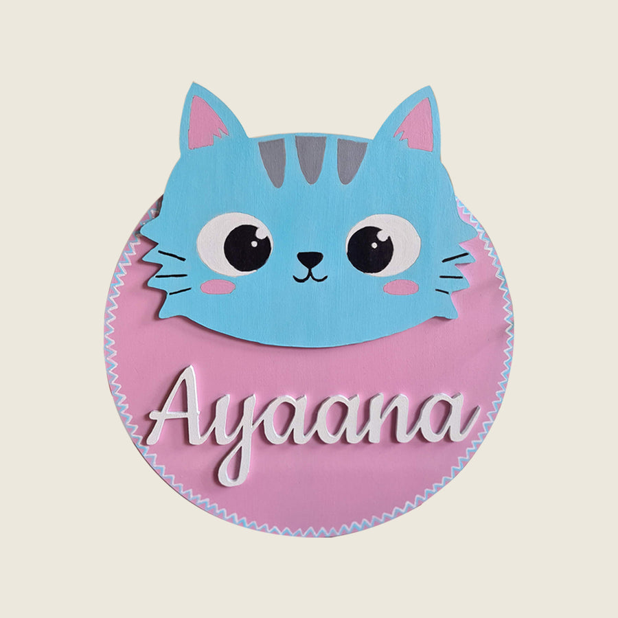 Cat Kids Name Plate - Front View with Name Personalization