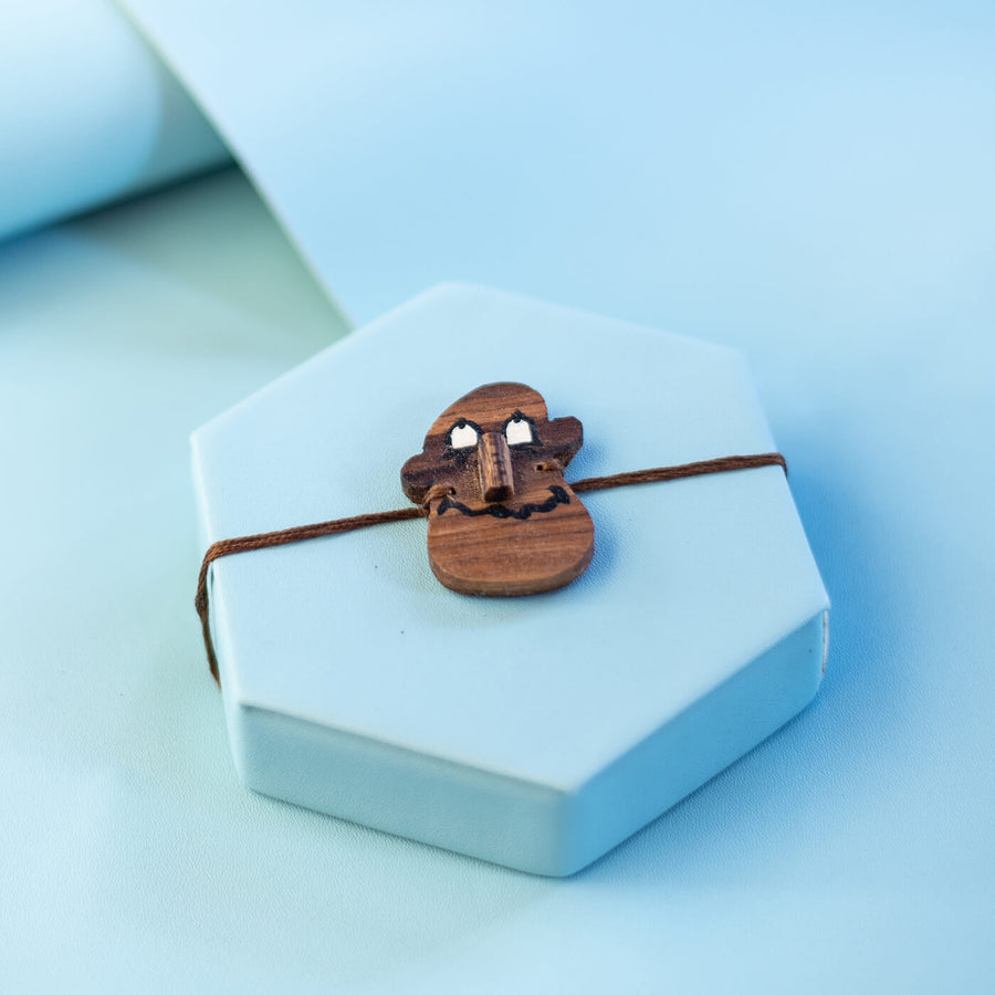 Handpainted Wooden Rakhi Happy Face - Wrapped on Decorative Box