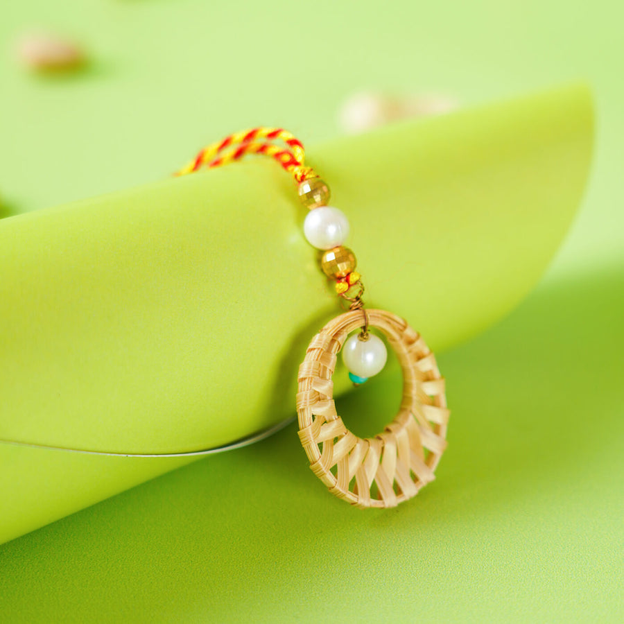 Ecofriendly Bamboo Lumba Rakhi - Close-up Detail View