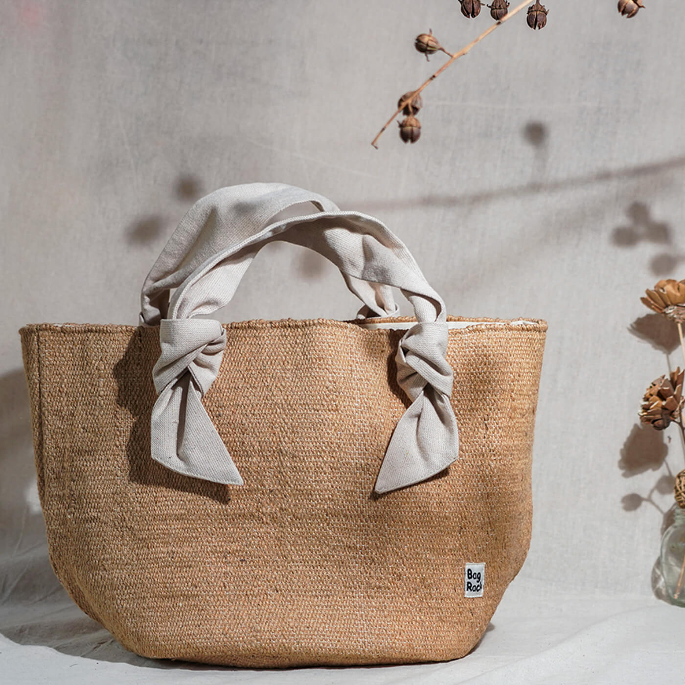 Jute Tote with Cotton Handles Beige BR1