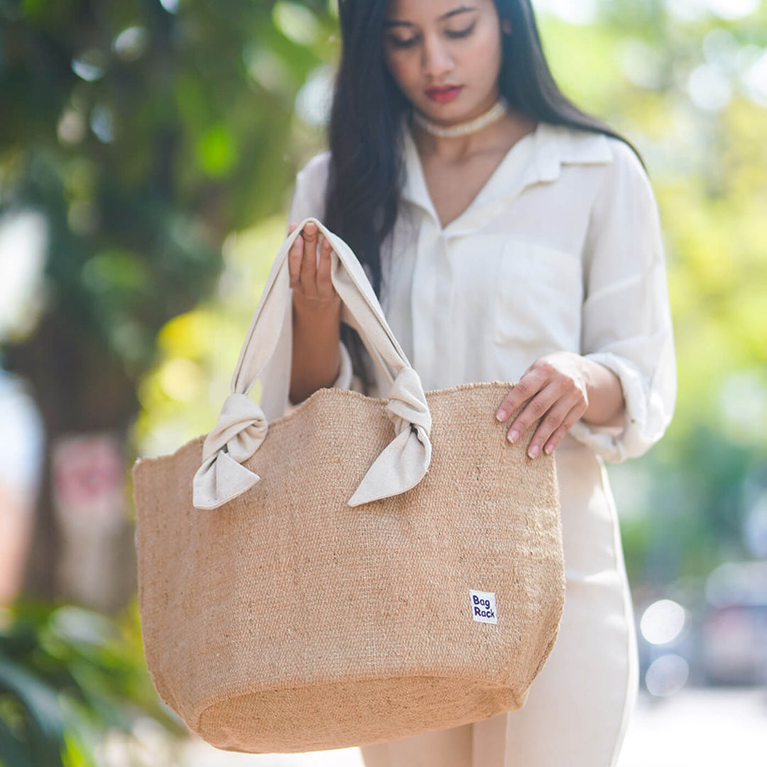 Jute Tote with Cotton Handles
