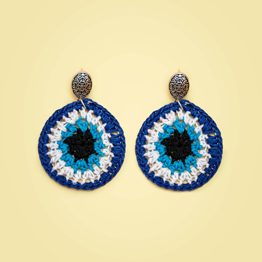 Evil Eye Crochet Yarn Earrings