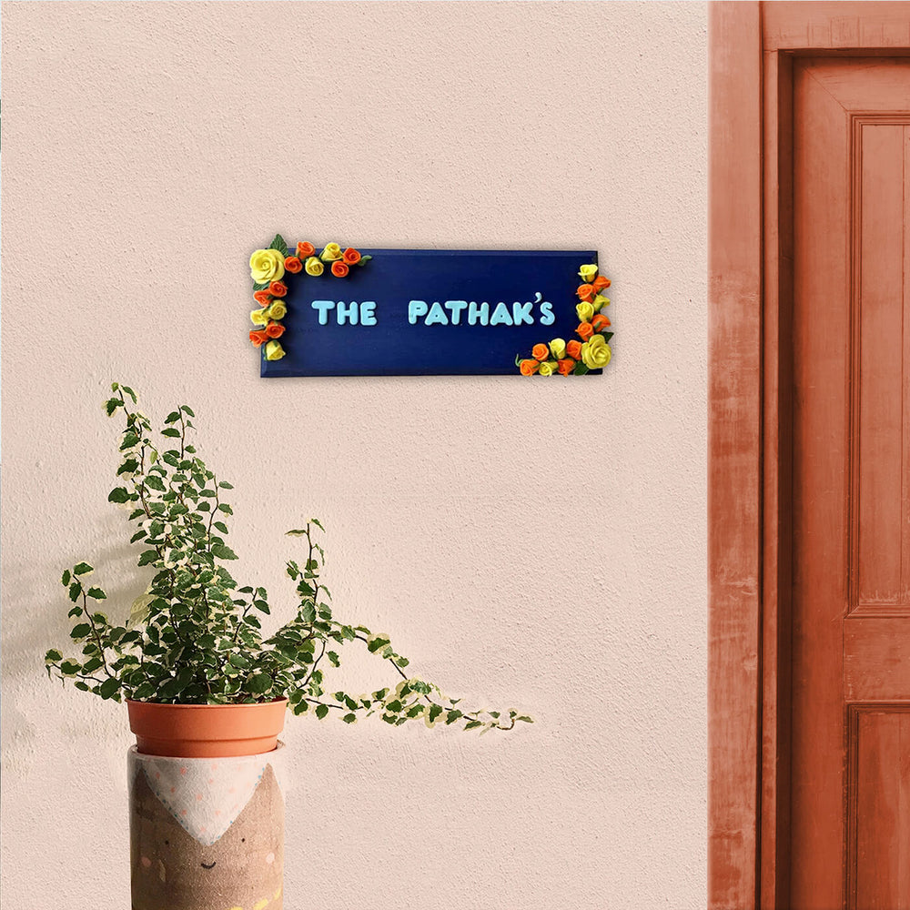 Handmade Personalised Rosy Rose Name Plate - Mounted on Entryway Wall