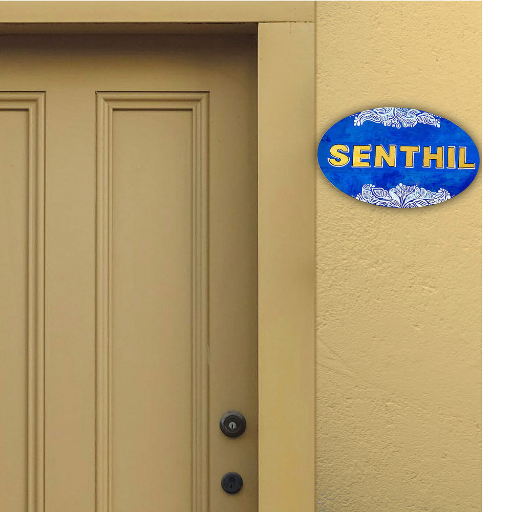 Hand Painted Free Hand Design Personalised Cut Out Name Plate - Mounted on Wall Next to Door