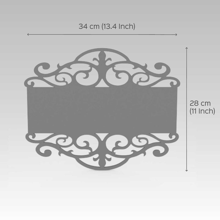 Brown Small Rectangle Name Plate With House Number - Dimension Chart with Ornament Details