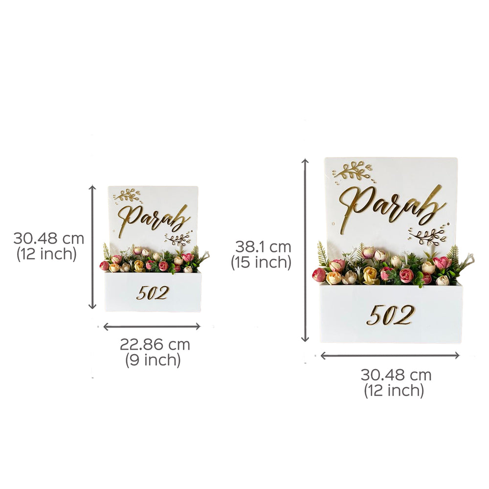 Personalised Acrylic Flower Planter Name Plate - Dimension Chart with Two Sizes