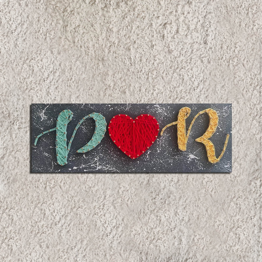 Personalised Couple Initials String Art - Front View Mounted on Textured Wall