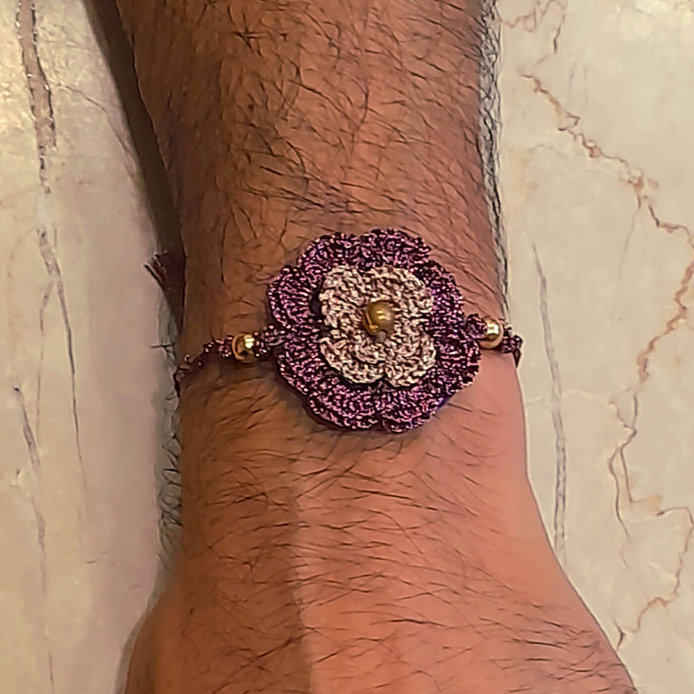 Double Flower Zari Rakhi - Bracelet Worn on Wrist