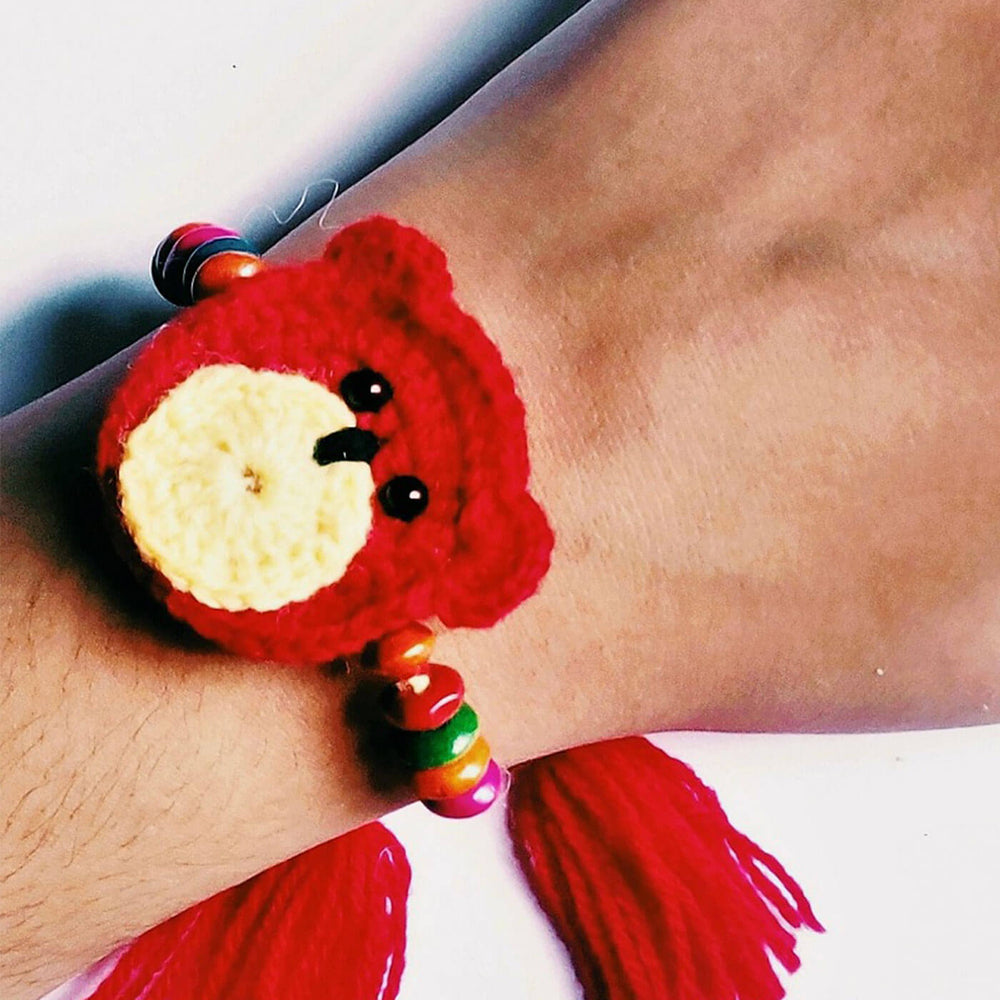 Kids Rakhi Set Owl Teddy Bear - Worn on Wrist Close-up
