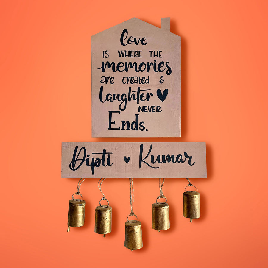 House Sign Name Plate For Couples 1 - Wall Hanging Display with Bells