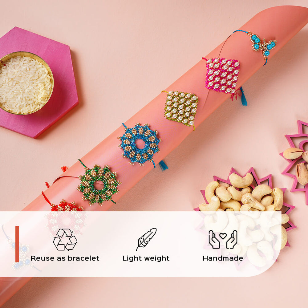 Handcrafted Bhaiya Bhabhi Square Rakhi Set Pink - Decorative Display with Product Benefits