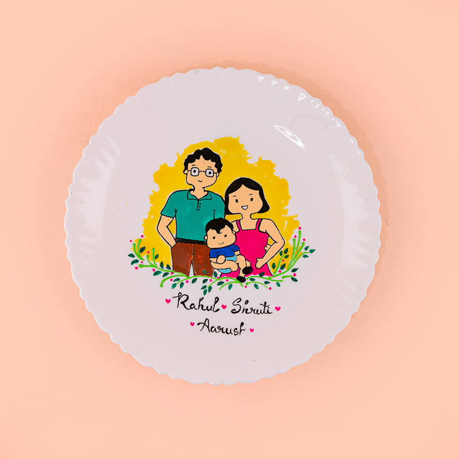 Round Ceramic Family Name Plate - Top View with Custom Illustration