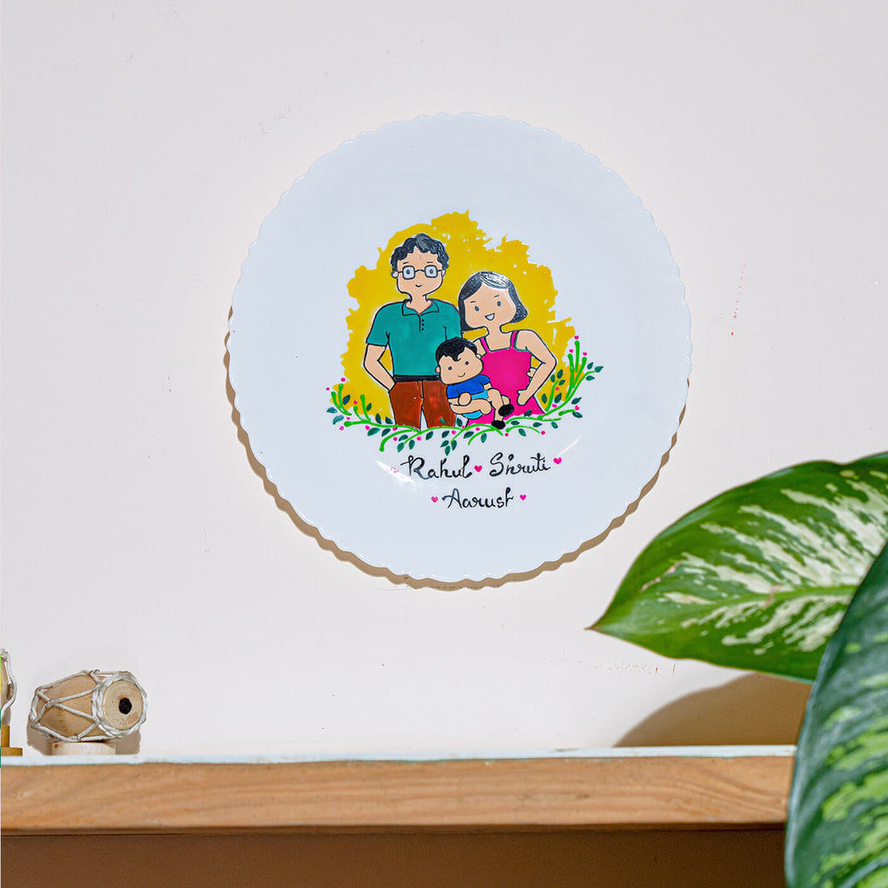 Round Ceramic Family Name Plate - Mounted on Wall with Scribble Art