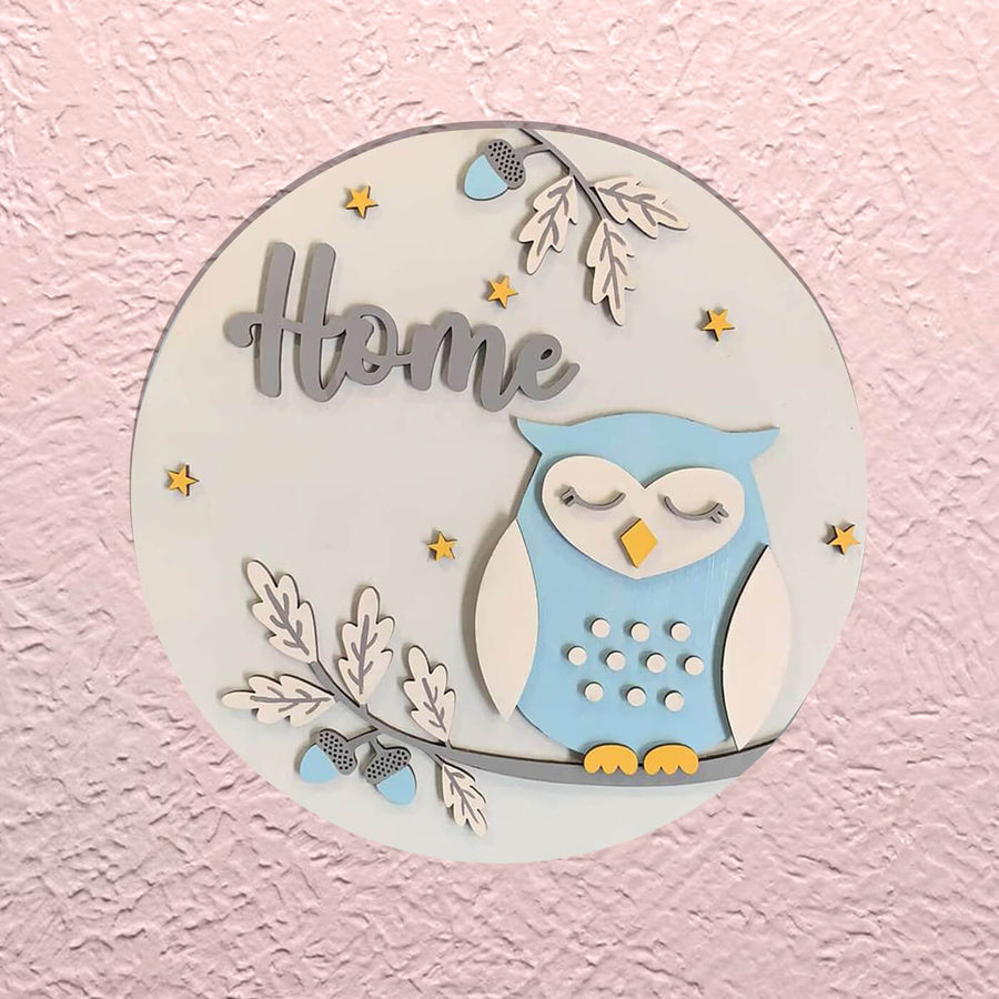 Painted Name Plate For Kids Owl - Mounted on Pink Textured Wall