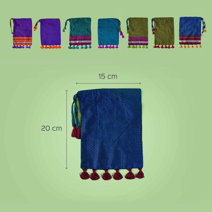 Double Color Handstitched Khun Potli with Tassels - Set of 4