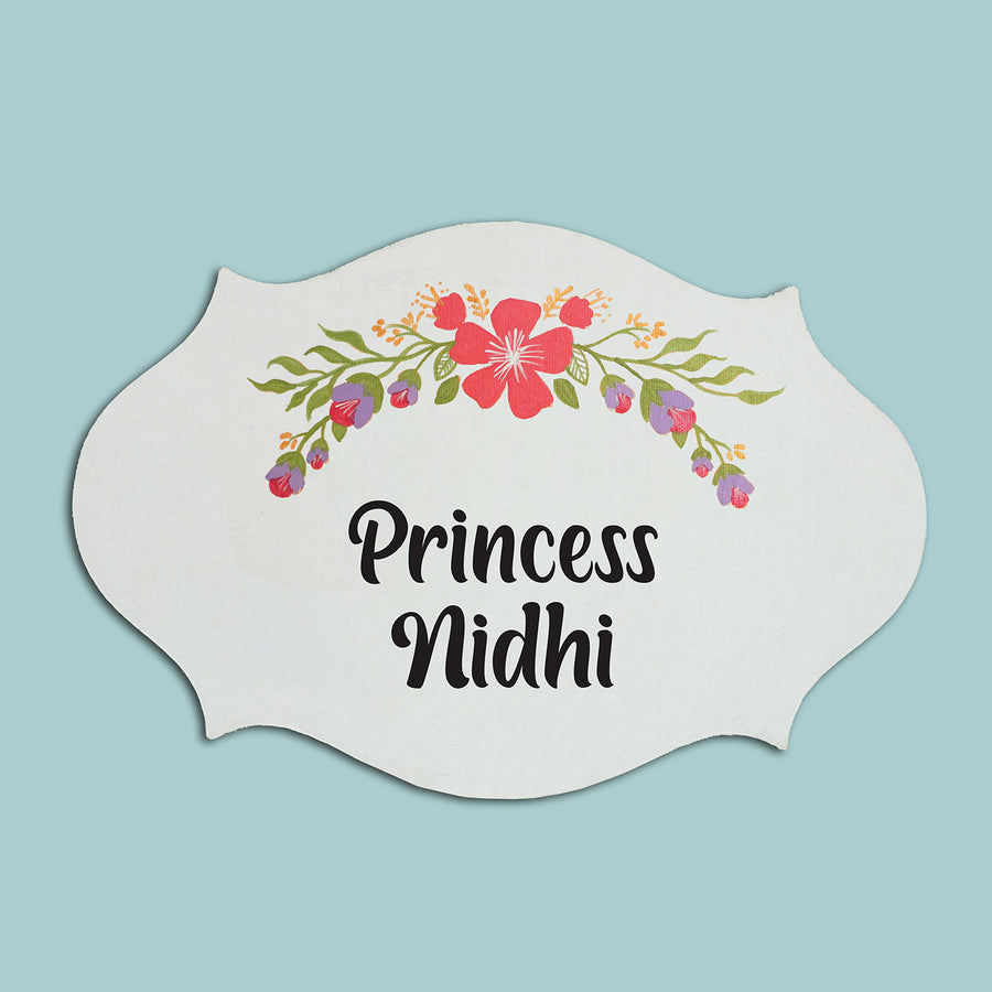 Handpainted Victorian Rectangle Floral Theme Kids Name Plate - Front View with Name Personalization