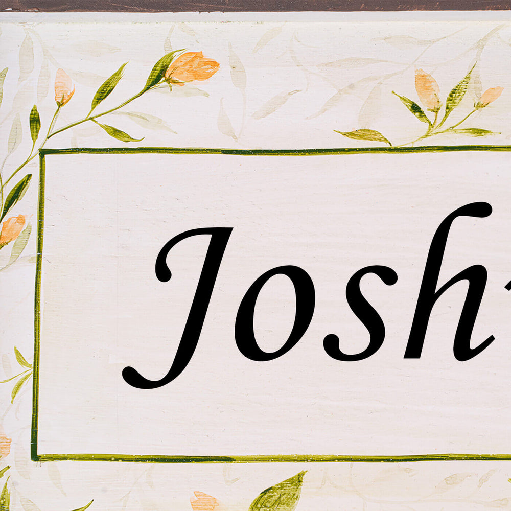 Hand Painted Watercolor Floral Name Plate - Personalization Close-up Showing Detail