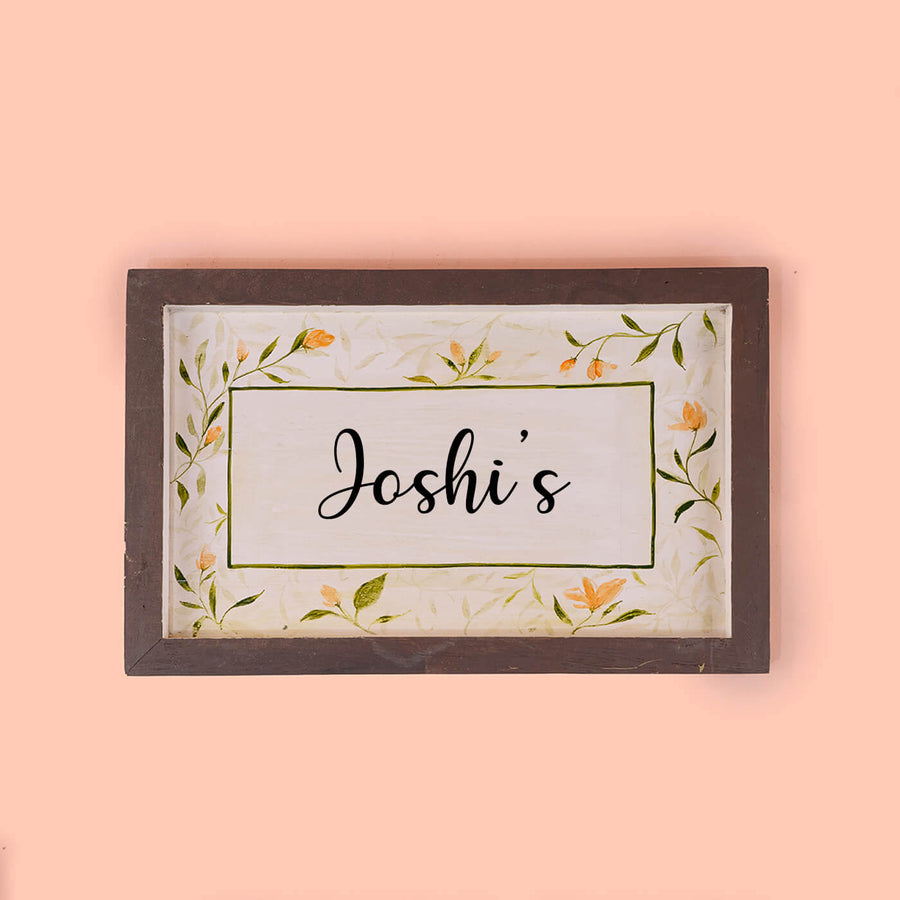 Hand Painted Watercolor Floral Name Plate - Front View with Name Personalization