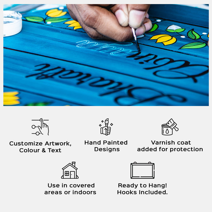 Brown Small Rectangle Name Plate With House Number - Close-up of Hand Painting Detail