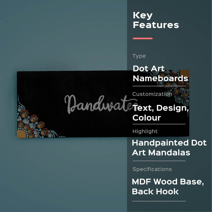 Handpainted Rectangular Mandala Dot Art Nameplate
