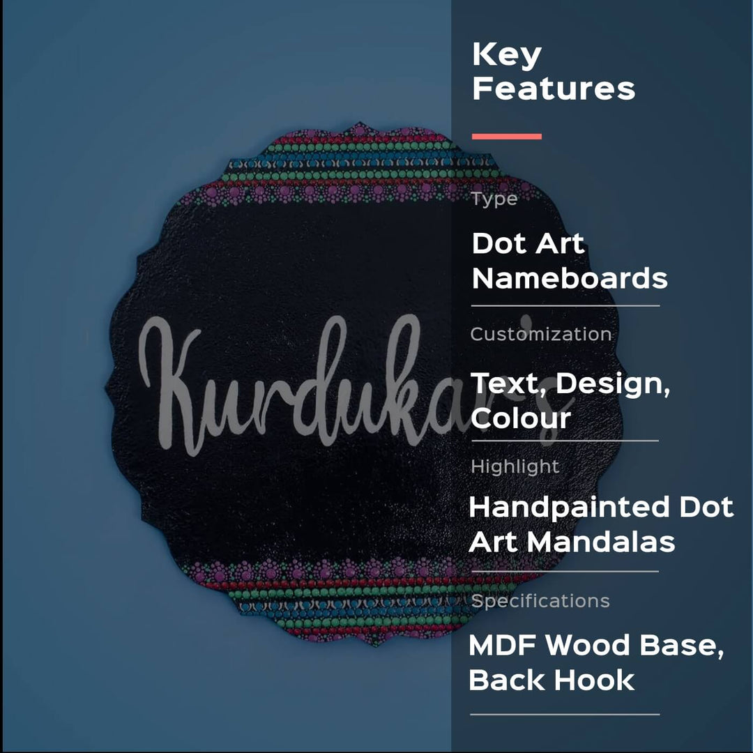 Handpainted Circular Mandala Dot Art Nameplate for Family