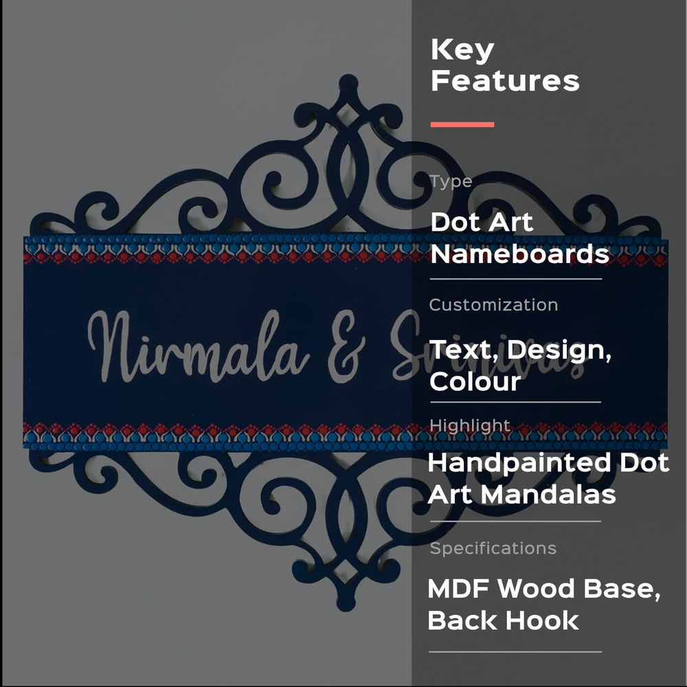Dot Art Name Plate With Rectangular Cutwork Blue - Front View with Text Overlay