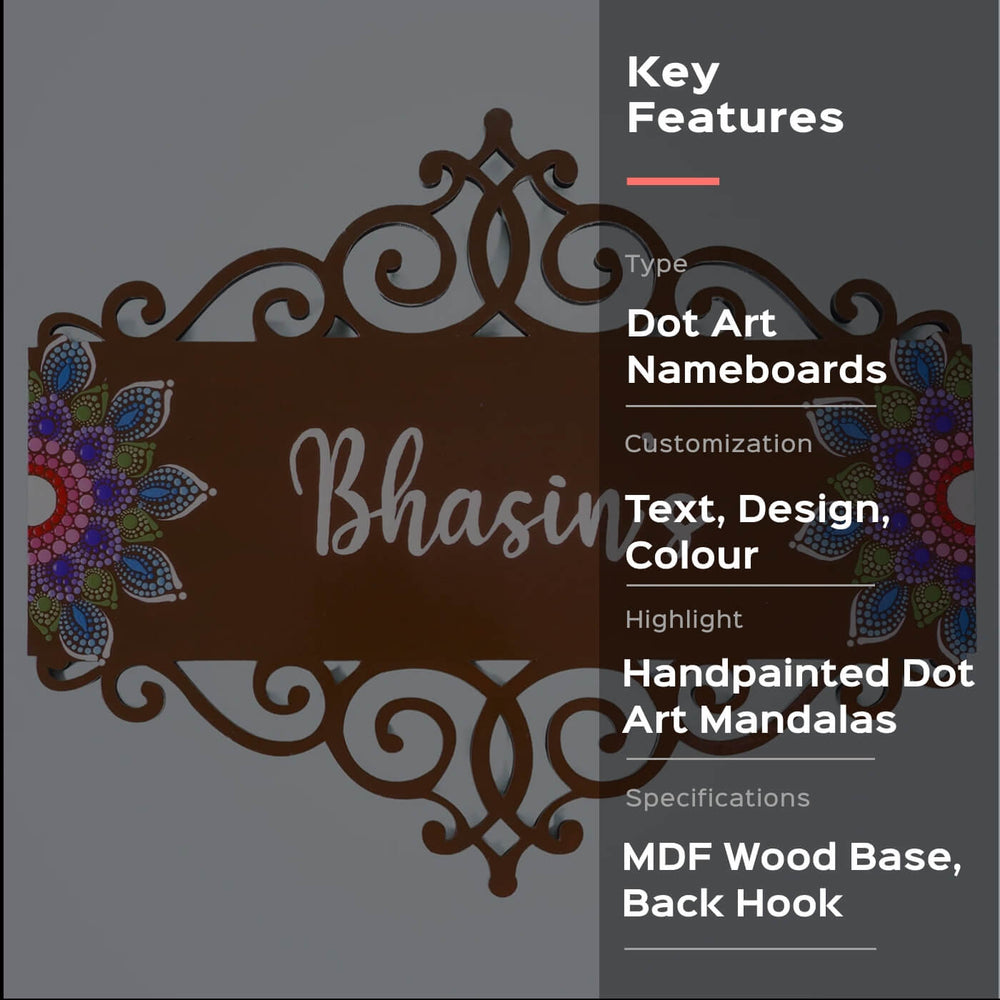 Dot Art Name Plate With Rectangular Cutwork Brown - Front View with Text Overlay