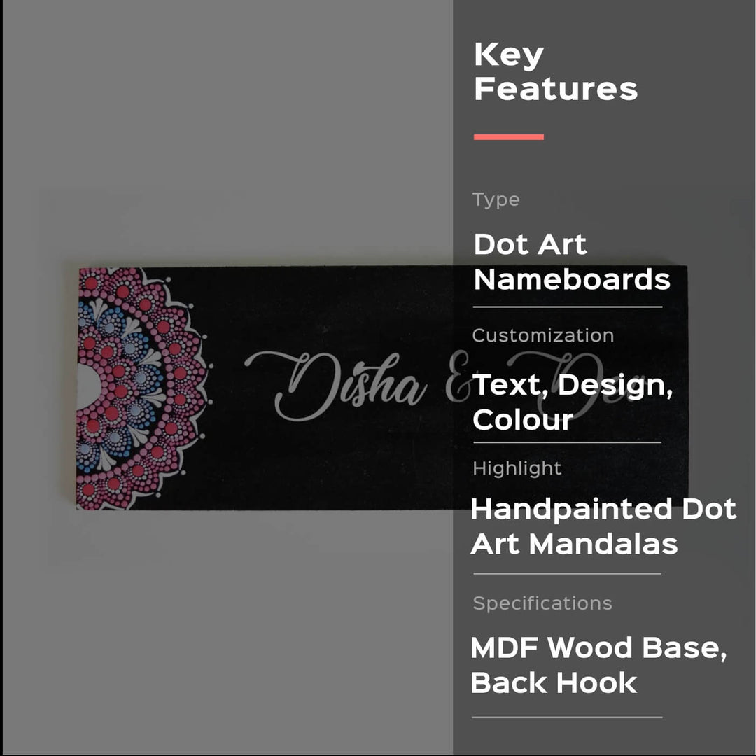 Handpainted Rectangular Mandala Dot Art Nameplate for Couples